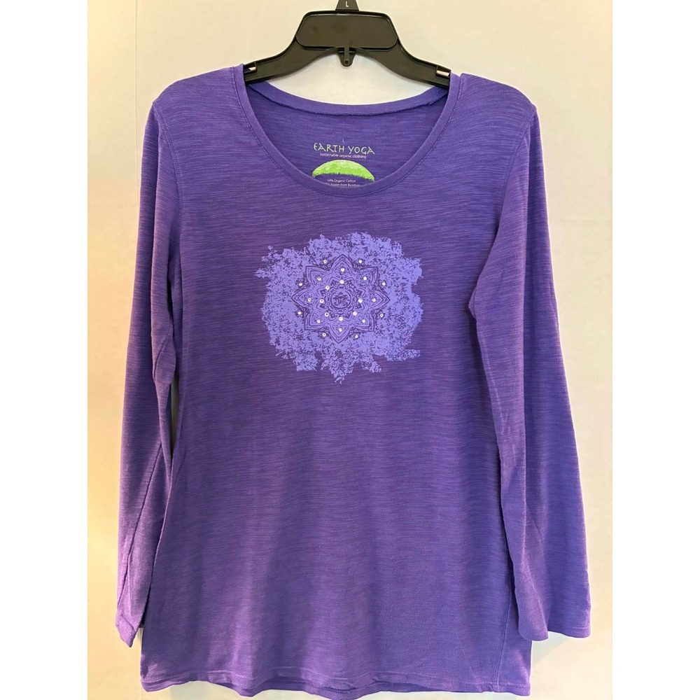 Earth Yoga Womens Large Purple Mandala Graphic Long Sleeve Organic Cotton Bamboo